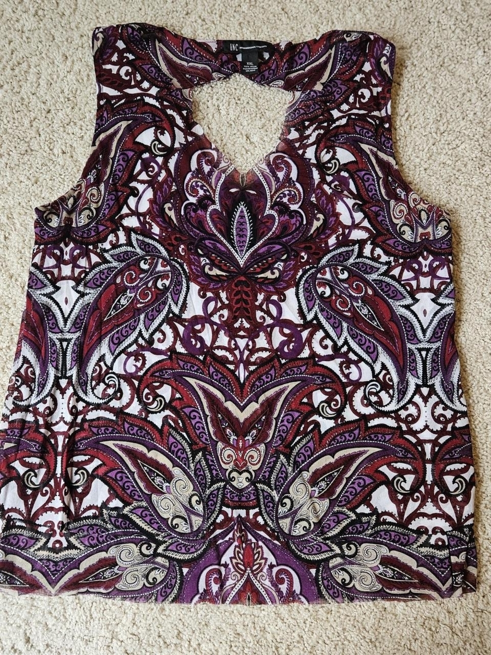 INC International Concepts Purple & Red Paisley Tank Top